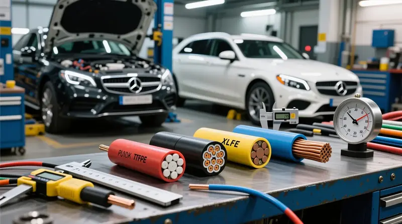 Automobilių laidų izoliacijos tipų palyginimas - PVC, XLPE ir PTFE laidai skirtingoms temperatūros zonoms