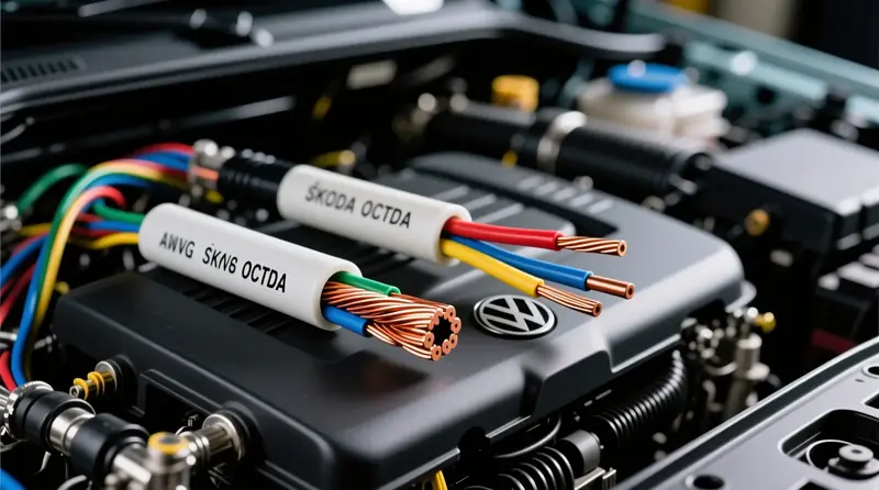 Daugiavielių ir vienagyslių automobilių laidų palyginimas su skerspjūvio demonstravimu europiniam automobiliui