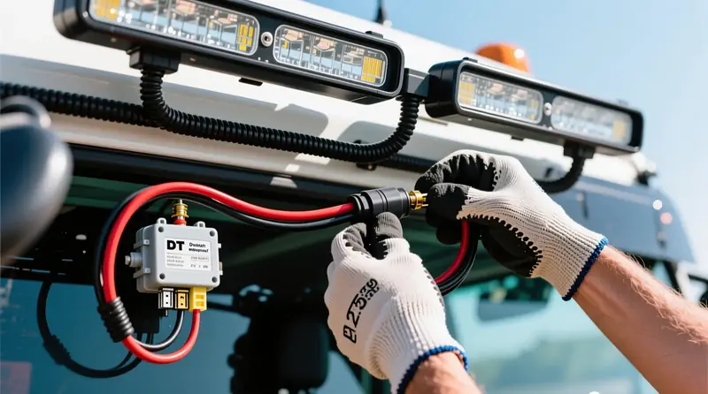 DT jungčių montavimas MAN sunkvežimyje su dvigubu LED BAR laidų komplektu