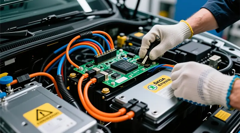 Škoda Enyaq iV elektromobilio CAN bus komunikacijos modulis ir celių monitoringo grandinės - techninė detalė