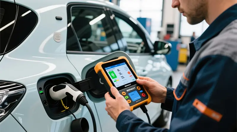 Profesionali elektromobilio akumuliatoriaus šaldymo sistemos diagnostika naudojant OBD skaitytuvą ir temperatūros jutiklių patikrą