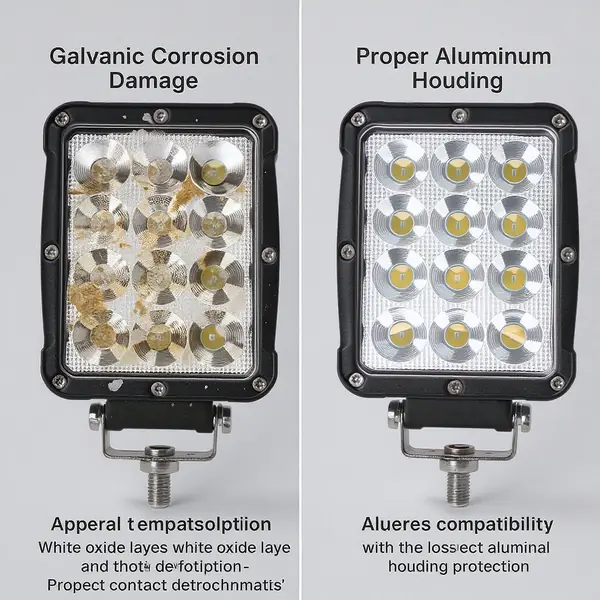 Galvaninės korozijos pažeidimai ir apsauga LED darbo žibintuose automobilyje