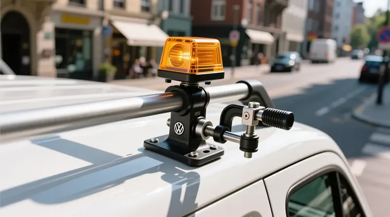 Gnybto tvirtinimu montuojamas LED švyturėlis ant Volkswagen Crafter komercinio automobilio stogo rėmo