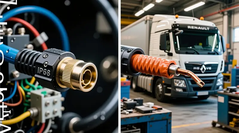 Automobilių jungčių metodų palyginimas - kimbavimas ir litavimas su terminio susitraukimo apsauga ant komercinio europinio transporto laidyno