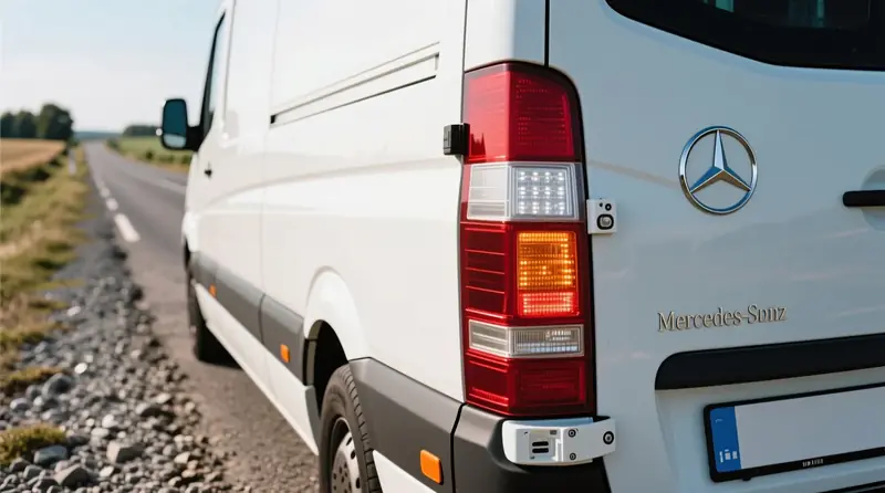LED galiniai žibintai su guminiu pagrindu sumontuoti ant Mercedes-Benz Sprinter komercinės transporto priemonės