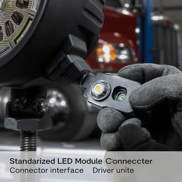 LED modulių standartizuoti jungtys ir lauke keičiami valdymo blokai transporto priemonėms