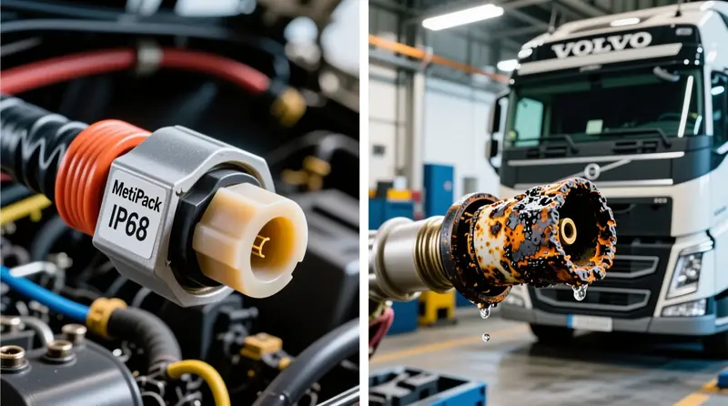 Hermetizuotų ir neapsaugotų elektros jungčių palyginimas Volvo sunkvežimyje - korozijos prevencijos demonstracija