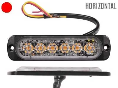 AXIXTECH LED horizontalinis įspėjamasis signalinis žibintas - 12-24V, 6 raudoni LED, ultraplonas 9mm