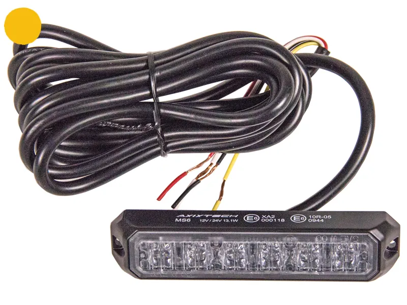 AXIXTECH LED Horizontalus Signalinis Žibintas - Gintarinė šviesa, IP67, 12-24V, 6x1W LED, R65 Sertifikuotas