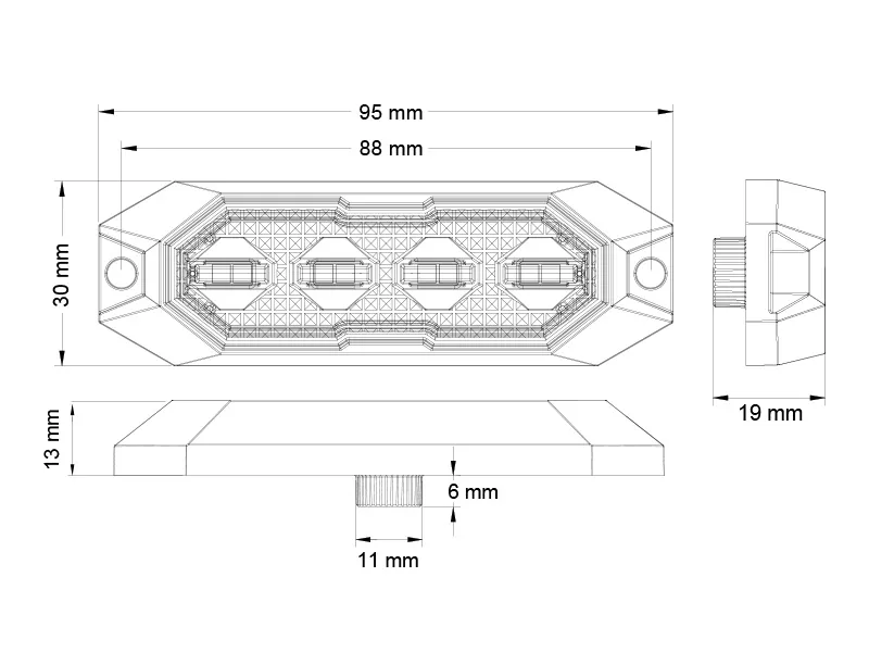 Truck Vision LED Įspėjamasis Žibintas su 4x3W LED, ECE R65, 12-24V, Ypač Patvarus - Attēls 6