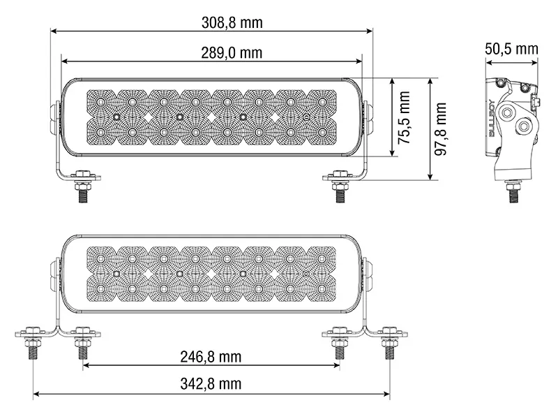BULLBOY PROLINE REACTOR DOUBLE 289 - LED darbo žibintas panelis, 9500lm, 10-30V, IP67/IP69K - Attēls 2