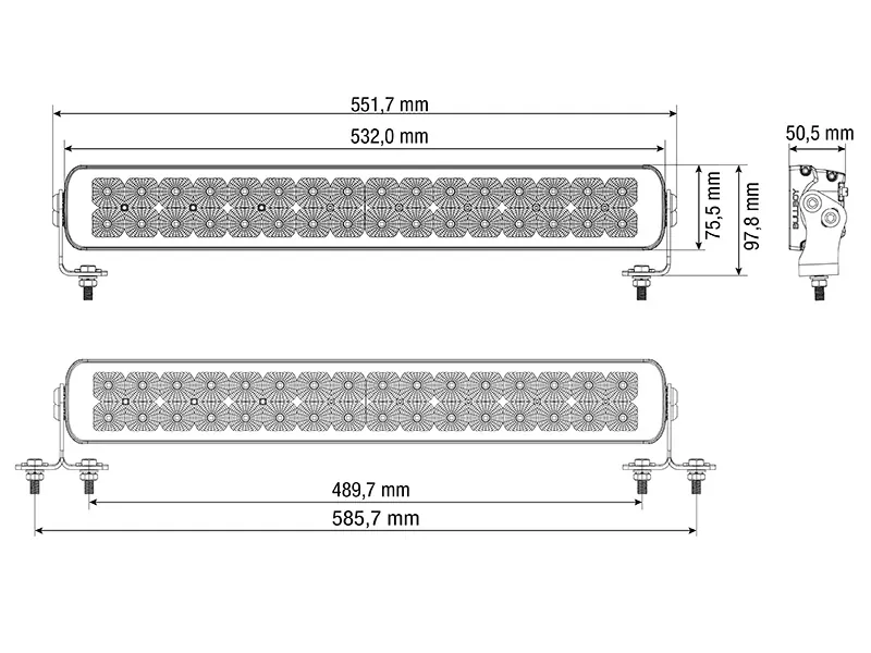 BULLBOY PROLINE REACTOR DOUBLE 532 LED Darbo Žibintų Panelis - 18000lm, 10-30V, 32 LED - Attēls 2