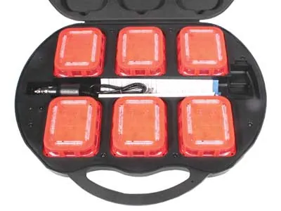 Geltoni LED Įspėjamieji Žibintai Rinkinys - 6vnt. Įkraunami, Sinchronizuojami, Atsparūs Smūgiams ir Vandeniui