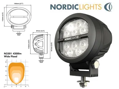 NORDIC LIGHTS N3301 LED Darbo Žibintas | 4200lm | 12-24V | IP68 | Aliuminio Rėmas