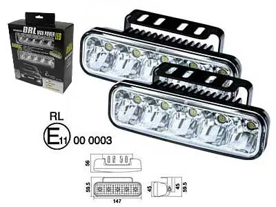 LED DRL Dienos šviesos žibintų rinkinys, 5x1W LED, 12-24V įtampa, E homologuotas - Ledbarzibintai.lt