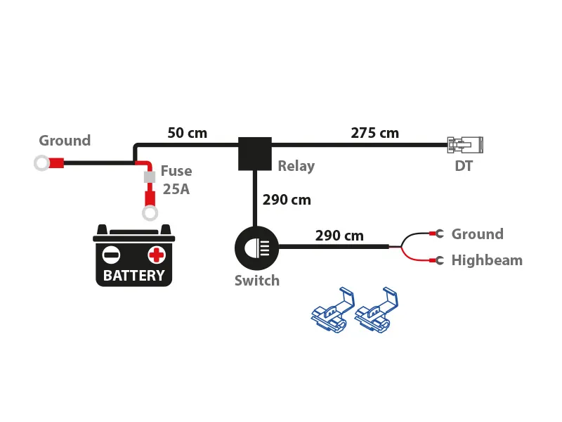 AUTOLINE Laidų Komplektas DT Jungtims su Rele 12V IP67 - Ledbarzibintai.lt