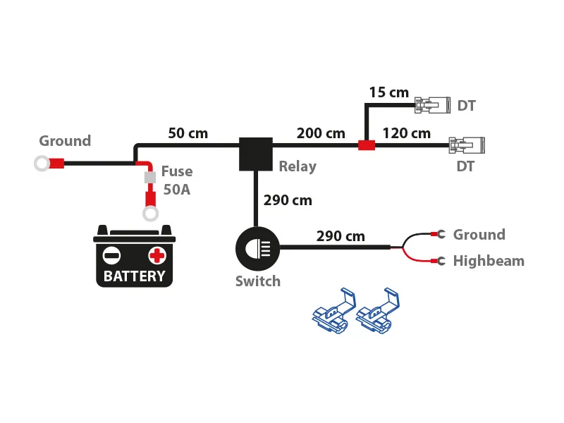 AUTOLINE Deutsch Laidų Komplektas LED Žibintams su 12V Rele 500W - Ledbarzibintai.lt