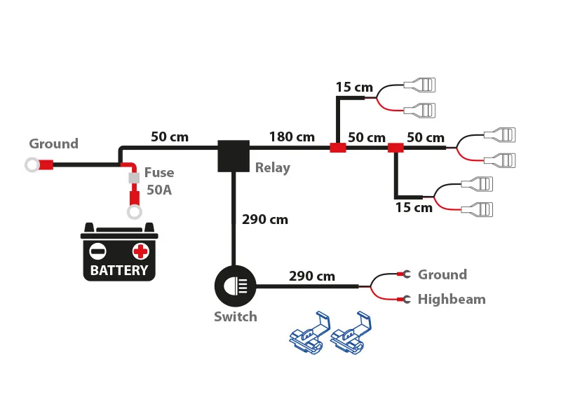 Profesionalus laidų komplektas trims žibintams HD 750W - Aukštos galios apšvietimo sistema