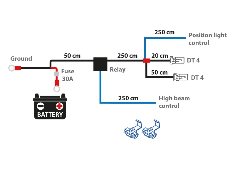 AUTOLINE Laidų Komplektas DT 4-pin Papildomiems Žibintams su 40A Rele - Ledbarzibintai.lt