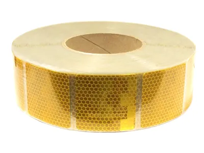 Geltona atšvaitinė juosta su UN/ECE-104 C klasės standarto sertifikacija, 50,8mm pločio, 50m ilgio