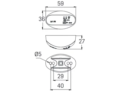 Baltas LED šoninis gabaritinis žibintas, 3 LED, 0.3W-12V/0.5W-24V, paviršinis tvirtinimas - Attēls 2