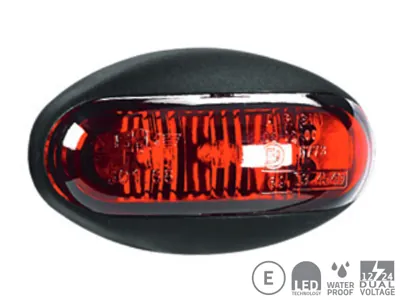 Kompaktiškas raudonas LED šoninis gabaritinis žibintas, 12-24V, paviršinis montavimas, 3xLED - Ledbarzibintai.lt