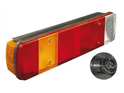 SIM 7 funkcijų galinis žibintas (kairys) su žymėjimo šviesa, atšvaitu ir numerio apšvietimu, skirtas Volvo ir kitoms transporto priemonėms