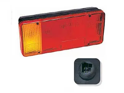 5 funkcijų kairės pusės galinis žibintas sunkvežimiams, 304x131x82mm, su rūko žibintu, BA15s cokoliu - Ledbarzibintai.lt