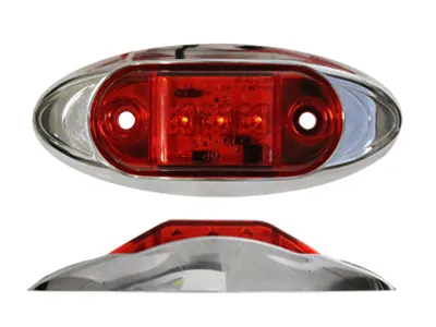 Raudonas LED šoninis gabaritinis žibintas su chromuotu rėmeliu, 9-30V, paviršinio montavimo - Ledbarzibintai.lt