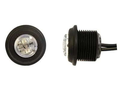 Geltonas apvalus LED žibintas - 12-24V, gabaritinis, atsparus drėgmei, su 220mm laidu