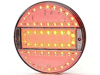 Plonas LED galinis žibintas su pozicijos, stabdžių ir posūkio signalo funkcija, 12-24V, ø140mm - Ledbarzibintai.lt