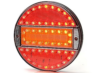 Universalus SLIM LINE LED Galinis Žibintas su Pozicine, Stabdžių ir Posūkio Šviesos Funkcijomis, 12-24V, Ø140mm, Spalvotas Stiklas - Ledbarzibintai.lt