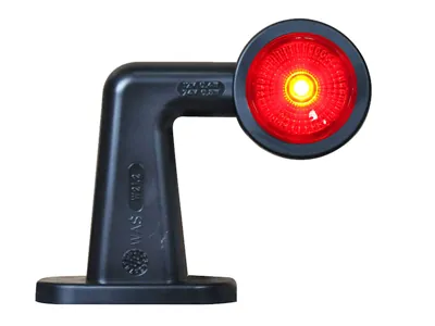 WAS LED šoninis gabaritinis žibintas su 90° guminiu laikikliu, baltos/raudonos spalvos, ECE sertifikuotas, 12-24V