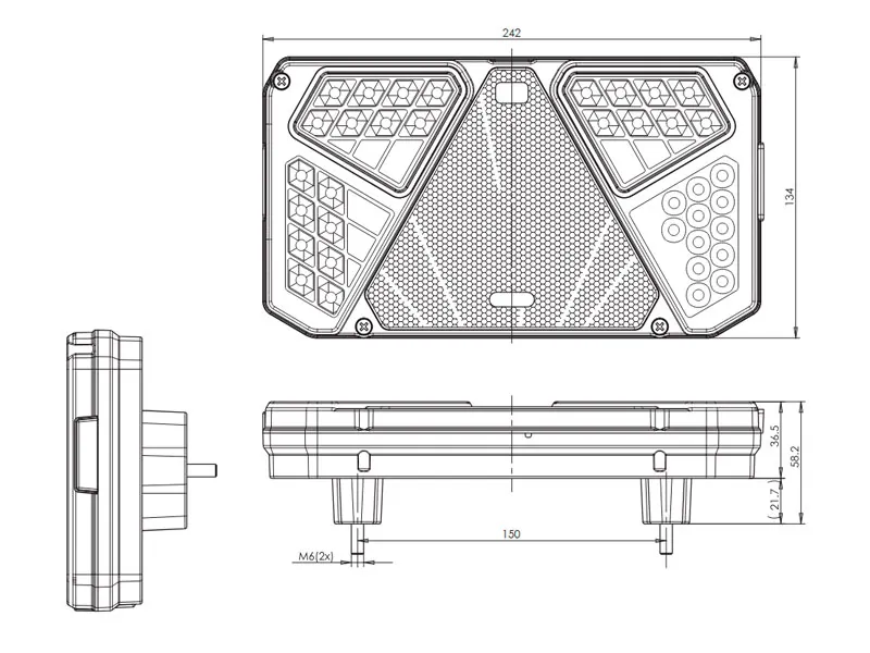 WAS Universalus LED Galinis Priekabos Žibintas su 5 Funkcijomis (Stabdymo, Parkavimo, Posūkio, Atbulinės Eigos, Rūko) 12-24V - Attēls 3