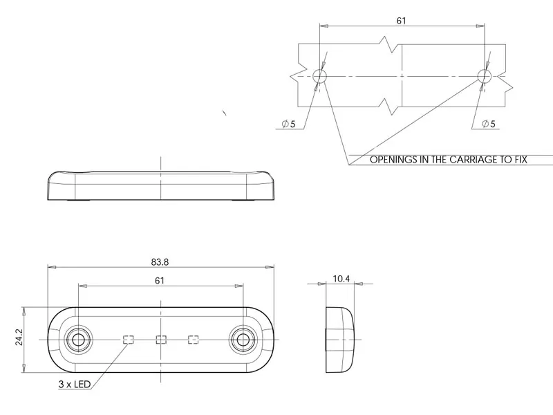 LED Marker Light - Paviršinis Montavimas, 3 LED, 12-24V, ECE Sertifikatas, 23.9lm - Attēls 3