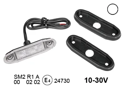 Baltas LED šoninis gabaritinis žibintas integruotam montavimui, 10-30V, E-patvirtinimas