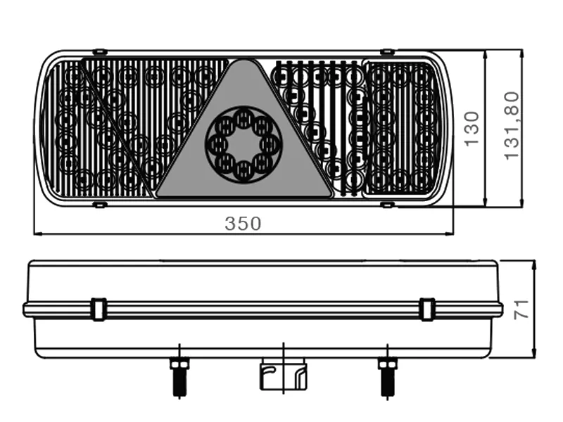 Aspöck ECOLED 5-kamerų Galinis LED Žibintas Priekaboms su Trikampiu Atšvaitu, 24V, 350x130x71mm - Attēls 2