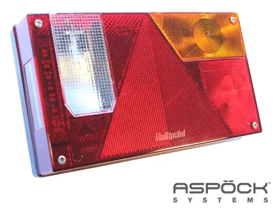 ASPöCK Galinis žibintas priekabai - dešinysis, su stabdžių, atbulinės eigos ir numerio apšvietimu, 12V, 5-pin jungtis