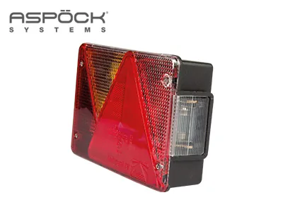 ASPöCK Galinis Priekabos Žibintas su 5 Funkcijomis - Kairės Pusės, Su Trikampiu Atšvaitu, 12V