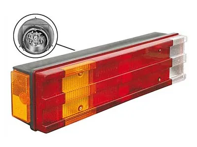 Proplast 7 funkcijų galinis žibintas - kairinis, su numerio apšvietimu, atšvaitu, 152mm tvirtinimas