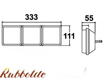 Trijų dalių guminis lempos pagrindas 1608 serijos LED galiniams žibintams, 333x111x56mm