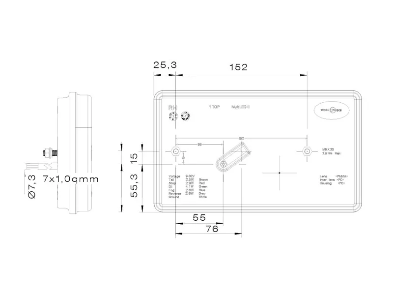 Aspöck Galinis LED Žibintas Priekaboms su Posūkio, Stabdžių, Gabarito ir Rūko Funkcijomis, 9-32V - Attēls 3