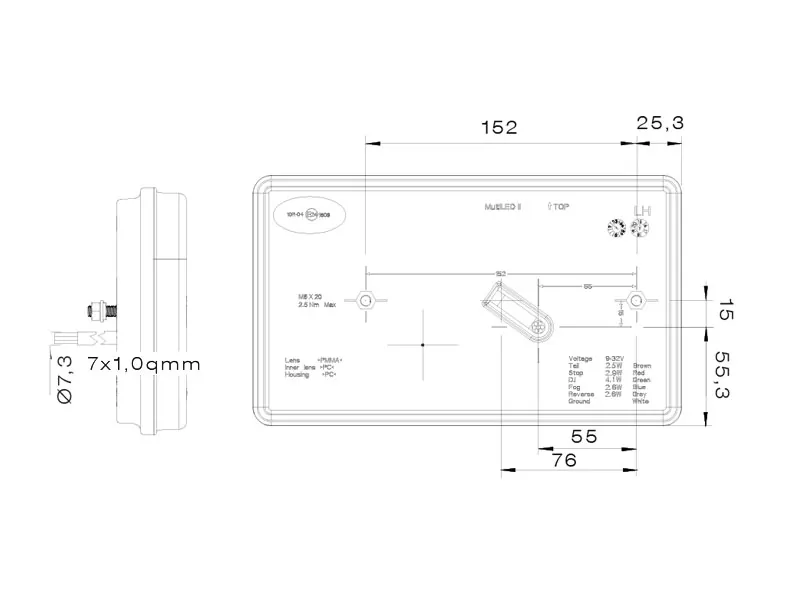 Aspöck Galinis LED Žibintas Priekaboms - Kairės Pusės - 9-32V, EMV Patvirtinimas, Kombinuotas - Attēls 3