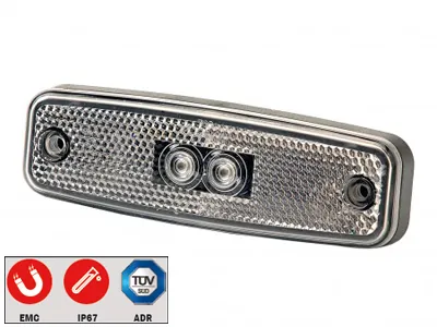Baltas LED šoninis gabaritinis žibintas su reflektoriumi, 12-24V, AMP Superseal jungtis, 1608-4899-AMP