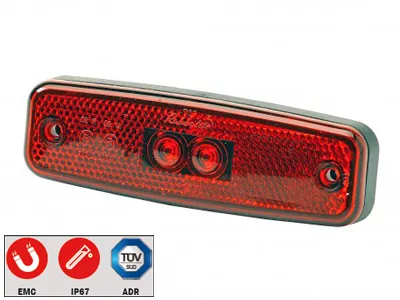 Raudonas LED šoninis gabaritinis žibintas su atšvaitu, 12-24V, AMP Superseal jungtimi, 1608-4900-AMP