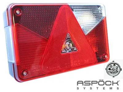 ASPöCK Galinis universalus žibintas priekabai su stabdžio, rūko, atbulinės eigos ir numerio apšvietimo funkcijomis, 12V