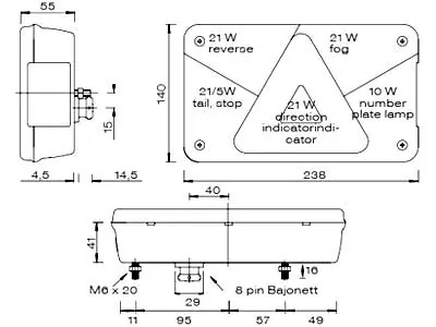 ASPöCK Galinis universalus žibintas priekabai su stabdžio, rūko, atbulinės eigos ir numerio apšvietimo funkcijomis, 12V - Attēls 2