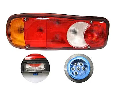 5-kamerų galinis žibintas su valstybinio numerio apšvietimu, 350x130x83mm, BA15s tvirtinimu