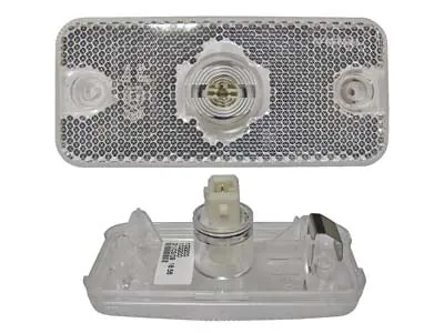 Baltas halogeninis šoninis gabaritinis žibintas su atšvaitu 12/24V, 110x50mm, 2 tvirtinimo taškai