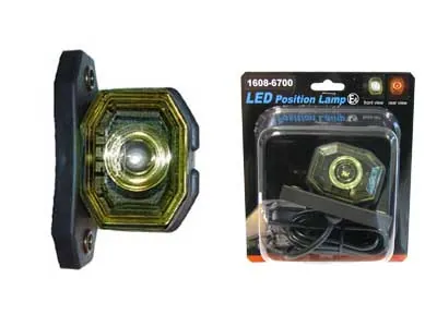 LED Šoninis gabaritinis žibintas su gumine kojele - 24V, baltas/raudonas, 1.75m laidu